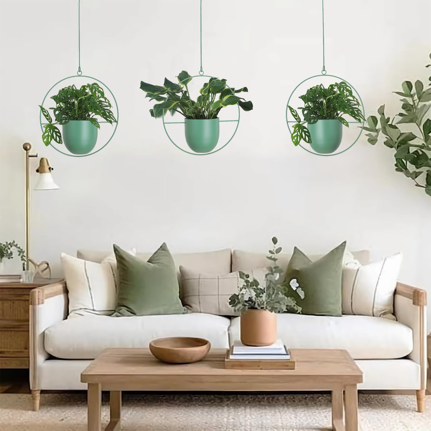 Hanging Planters 2 Pack Boho Mid Century Hanging Plants Hangers Metal Wall Ceiling Flower Pot Indoor Outdoor Vine Holder Room and Window Decor(Green)