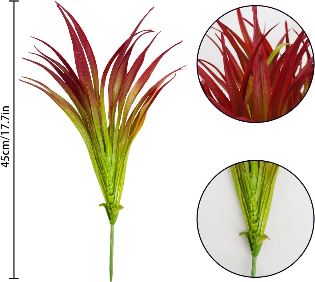 16Pcs Artificial Grass Fake Plants 17.3in Outdoor Plants UV Resistant Greenery Stems Fake Grass for Home Window Garden Office Patio Pathway Front Porch Décor Light Green & Red