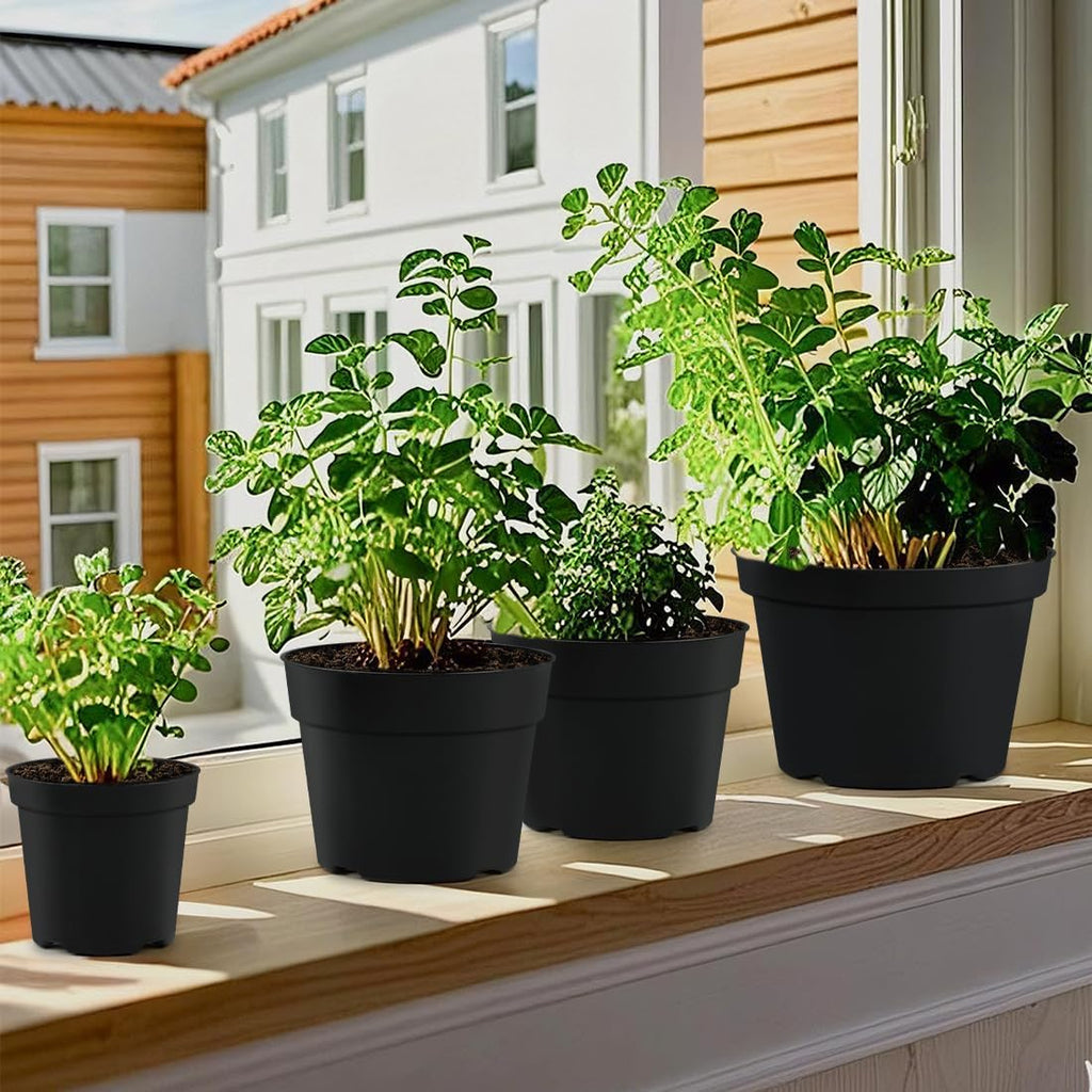 4/6/8 Inch Black Plant Nursery Pots, 15 Pack, Thickened Plastic with Drainage Holes, Indoor/Outdoor