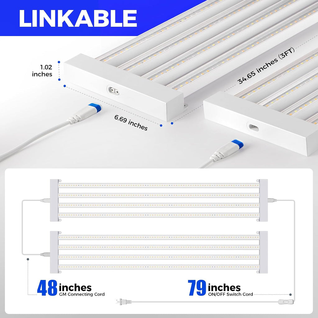 Barrina TX-L63 3FT LED Grow Light, 126W (2 x 63W), 4 Panels Wider Coverage, Full Spectrum with 730nm IR LEDs, High PPFD, Linkable, Hanging Plant Lights for Indoor, Vegetable, Seeding, 2 Packs