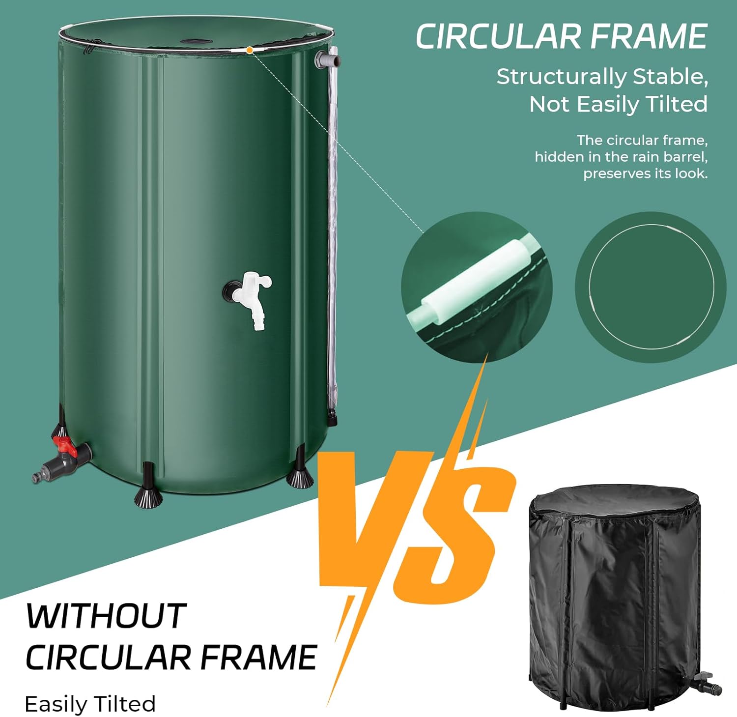 Rain Barrels to Collect Rainwater from Gutter - Rain Collection Barrel Water Barrel Rainwater Collection System Collapsible Rain Barrel Include Filter Two Spigots and Overflow Kit (100 Gallon, Green)