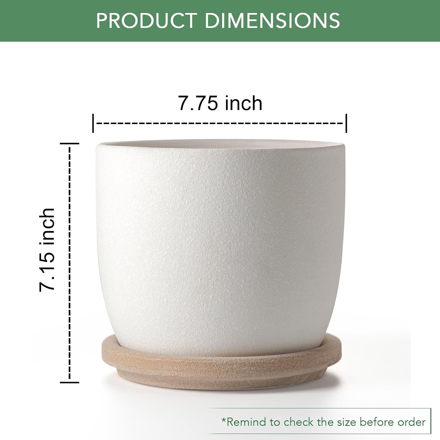 Ceramic Flower Pots Indoor-Outdoor: 7.75 Inch Large Planters with Drainage Holes & Saucer - Modern Decorative Plant Pots Ceramic for Home Gardeners (White)