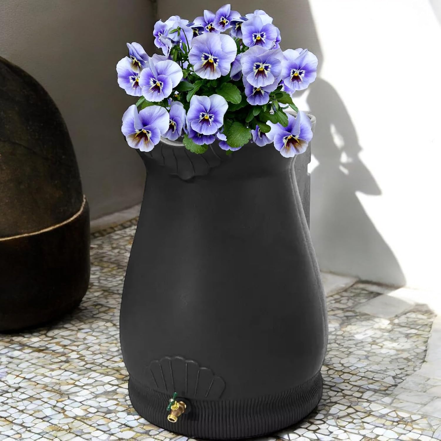 65-Gallon Urn Rain Wizard Decorative Barrel (Black, 1 Pack)