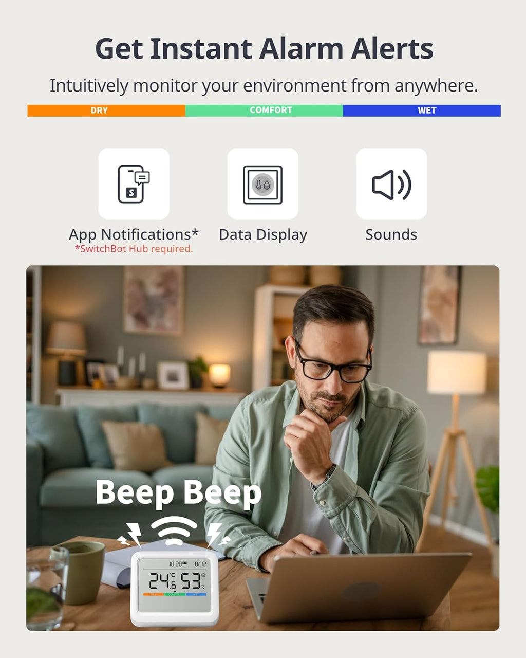 SwitchBot Meter Pro, Digital Hygrometer & Thermometer - Wireless Indoor Temperature & Humidity Monitor with Bluetooth App Control, Real-Time Alerts (1, Meter Pro)