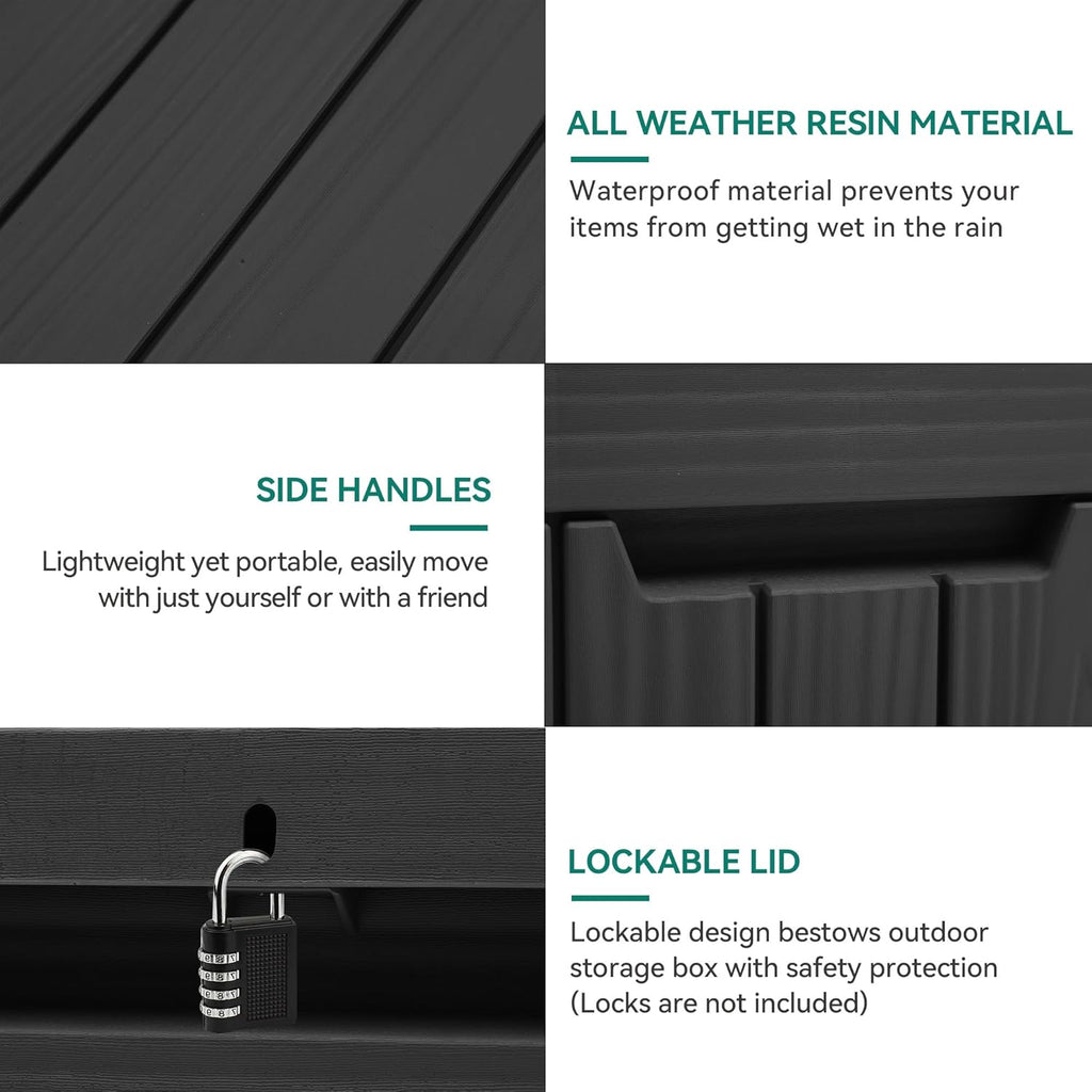 YITAHOME 45 Gallon Deck Box, Outdoor Storage Box for Patio Cushions, Outdoor Tools, Gardening Tools, Sports Equipment, and Throw Pillows, Lockable and Waterproof, Black