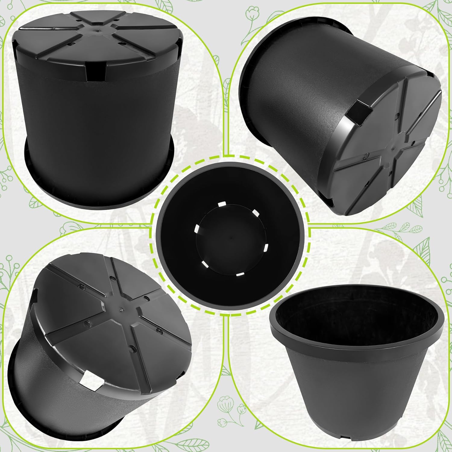 20 Gallon Nursery Pots Plastic Container Injection Molded Pot for Plants Flexible with Drainage Holes Suitable for Plants Soil Growers or Hydroponics Black 10 Pcs