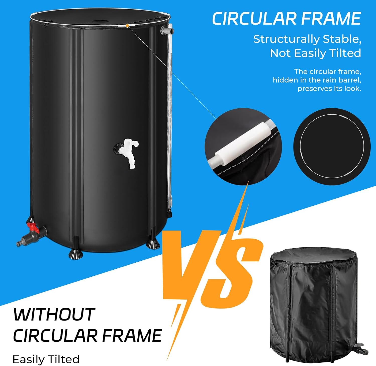 Rain Barrels to Collect Rainwater from Gutter - Rain Collection Barrel Water Barrel Rainwater Collection System Collapsible Rain Barrel Include Filter Two Spigots and Overflow Kit (100 Gallon, Black)