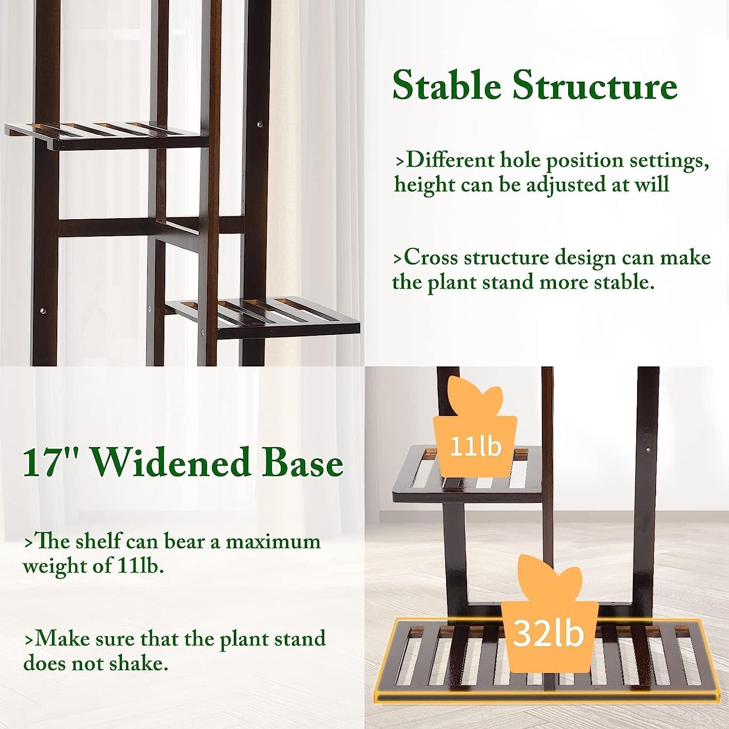 DolceLuna Plant Stand Indoor 6 Tier, Bamboo Plant Shelf Corner Display Rack, 46 Inch Tall Multiple Planter Pot Holder, Space-Saving Flower Stand for Living Room Balcony Garden Patio