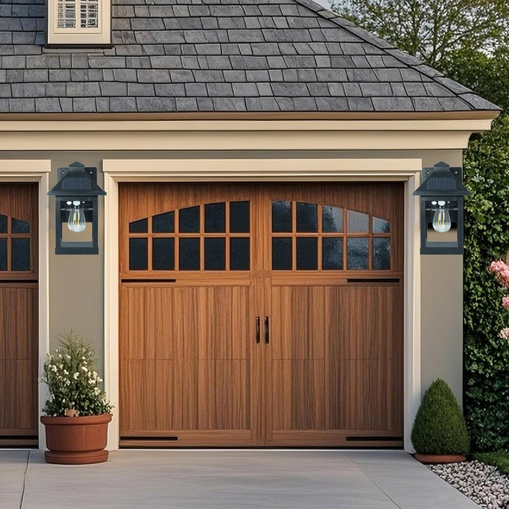 2 Pack Solar Wall Lantern Lights Outdoor Dusk to Dawn Motion Sensor Waterproof LED Wall Sconce Exterior Porch Light Fixtures Warm White, 3 Lighting Modes for Fence Patio Garage Garden Yard