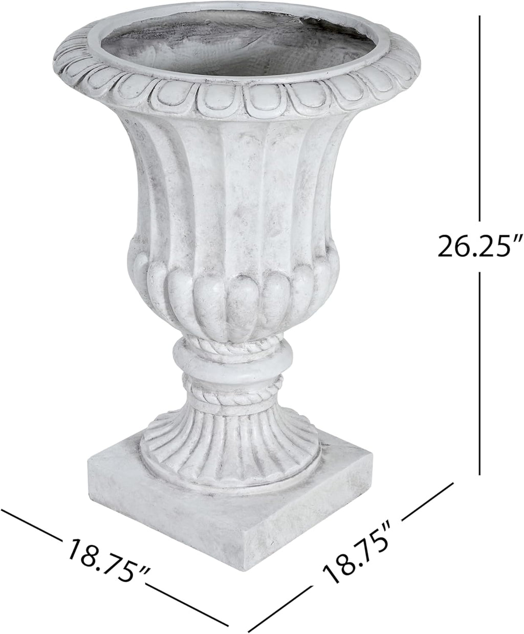 Christopher Knight Home Stella Outdoor Urn Planter with Drainage Hole, Mid-Century Modern Garden Urn, Large Garden Pot, Floral Relief Design, Sturdy MGO Outdoor Planter, Flower Urn, Antique White