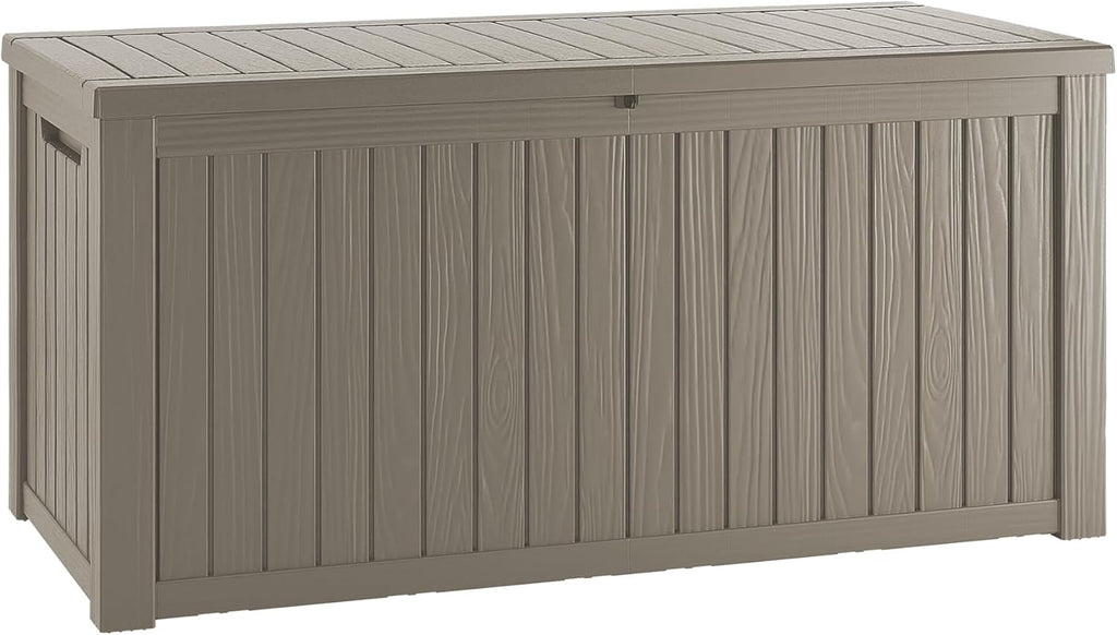 200 Gallon Coffee Resin Deck Box - Rustic Wood-Look, Waterproof & Lockable Outdoor Storage for Garden Tools, Patio Essentials - All-Weather Container for Farmhouse Decks, Backyards