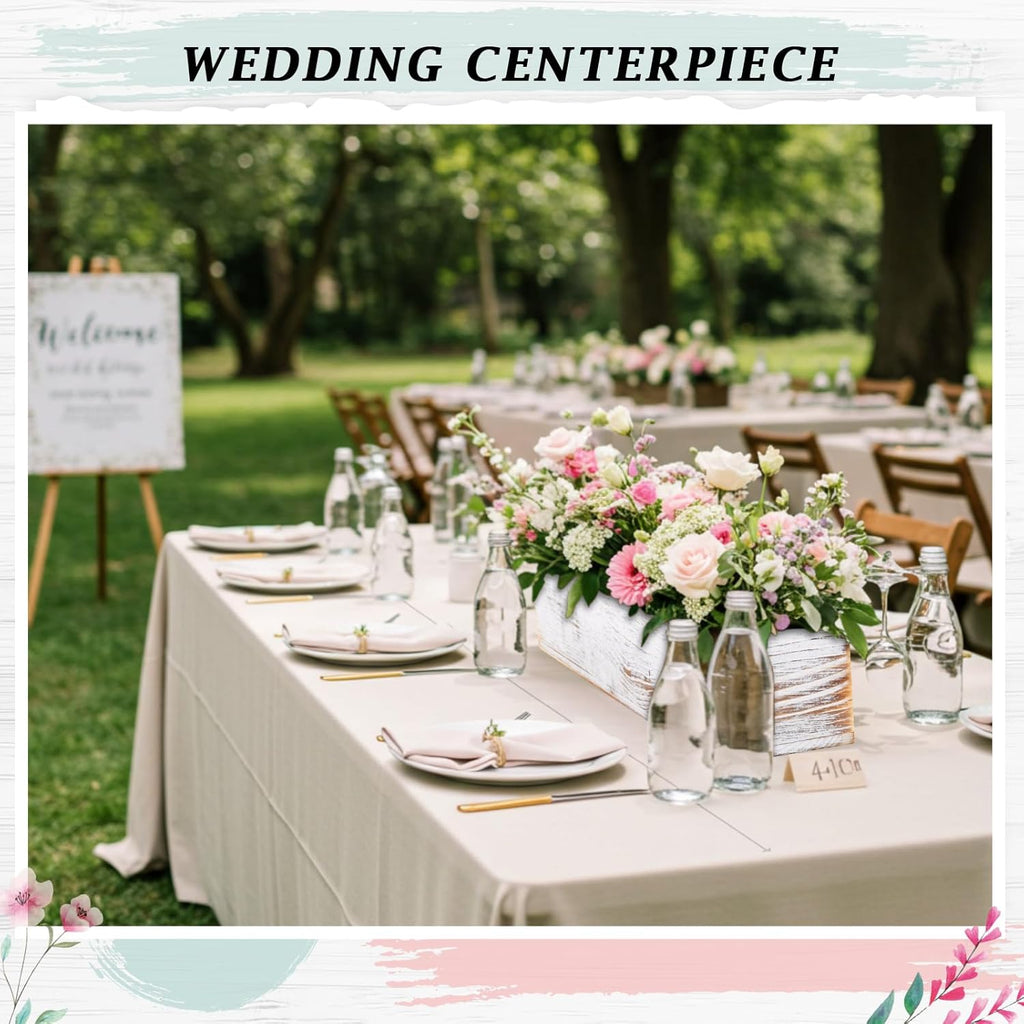 Dandat 2 Set Wood Boxes for Centerpieces 16x4 Inch Rectangle Wooden Planter Box Rustic Wooden Planters with Removable Plastic Liner Floral Foam Blocks for Home Wedding Garden Decor