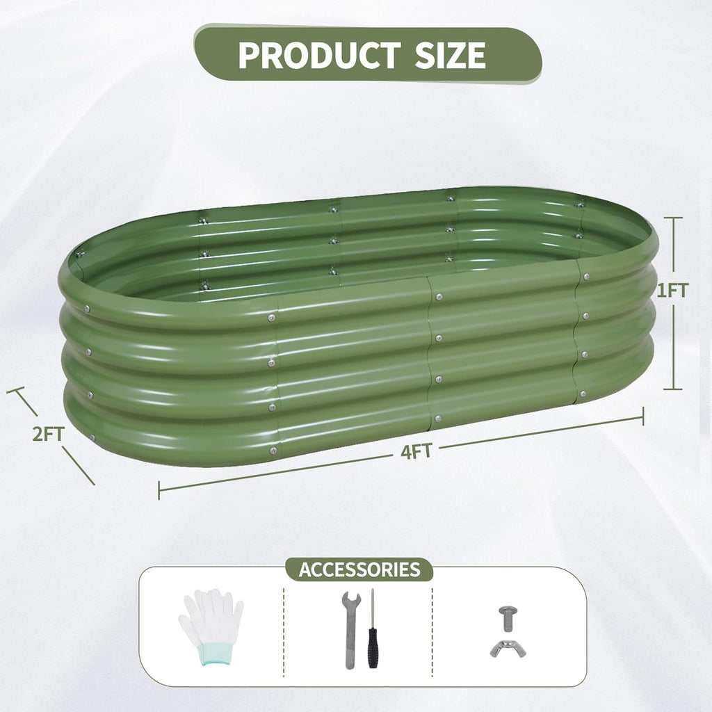 Galvanized Raised Garden Bed Outdoor- 2 Pcs Raised Beds for Gardening| Metal Planter Box, Steel Raised Garden Bed Kit with Gloves for Vegetables, Flower, Herbs (4x2x1FT, Green)