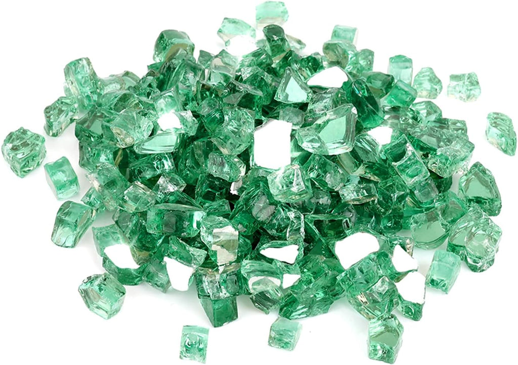 Mr. Fireglass 10 Pounds Fire Glass - 1/4 Inch High Luster Reflective Tempered Glass Rocks for Fireplace Fire Pit Table and Landscaping, Light Green