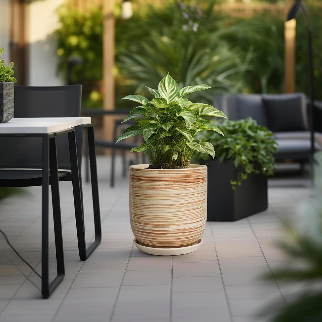 12 Inch Pots for Plants - Ceramic Planters for Indoor Plants, Large Planter Pot for Home Garden Patio Office with Drainage Hole Cylinder Flower Pot Yellow