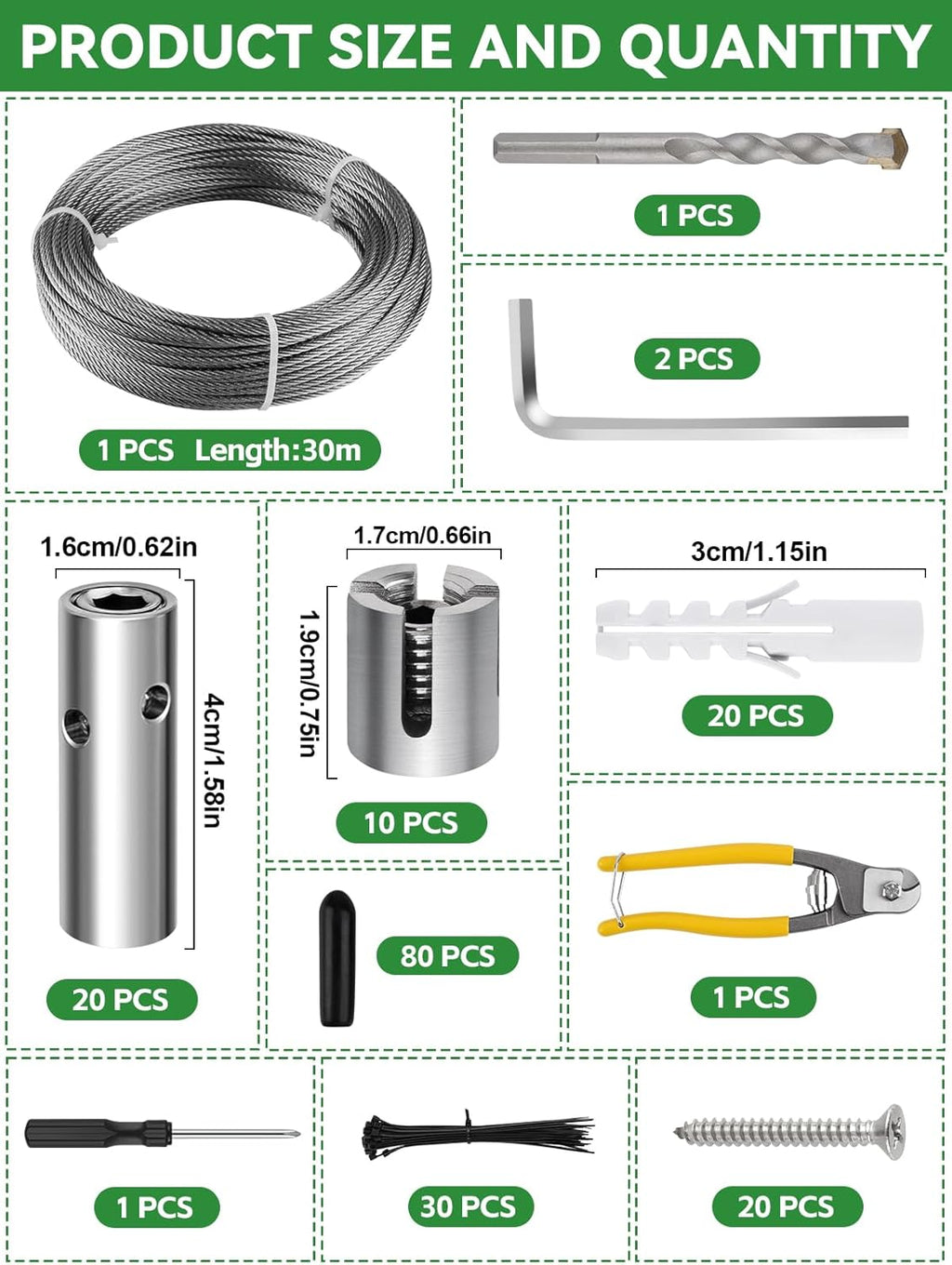 185PCS Wire Trellis for Climbing Plants, Kalolary 100FT Wall Wire Trellis Kit T316 Steel Garden Trellis with Cable & Cutter Wall-Mount Grape Vine Trellis for Outdoor DIY Flower Wall (Cylindrical)