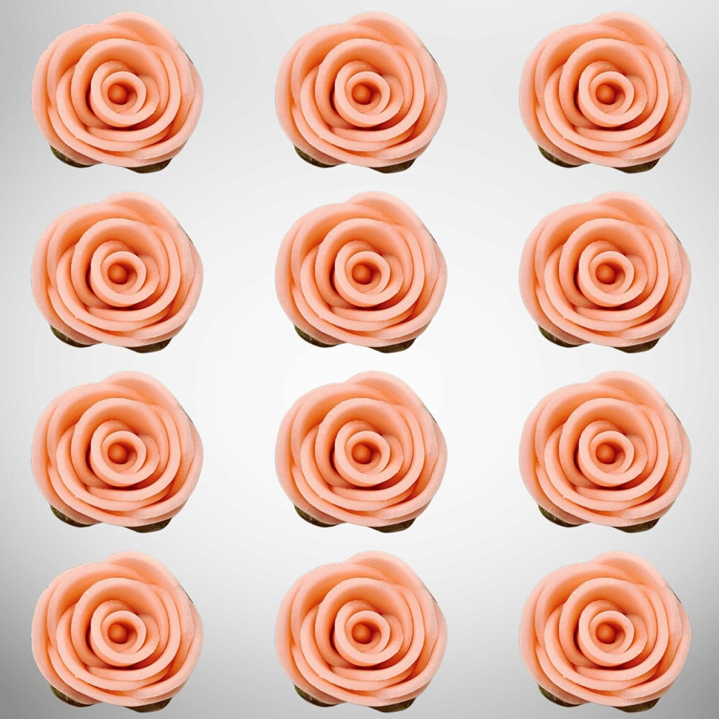 Confect Edible Rose Cake Toppers | Cupcakes & Doughnut Toppers | Roses for Cake Decorations | Edible Pretty Peach Pearl Roses - Vegan, Gluten-Free, Nut-Free, Dairy-Free, Palm Oil-Free -Pack of 12