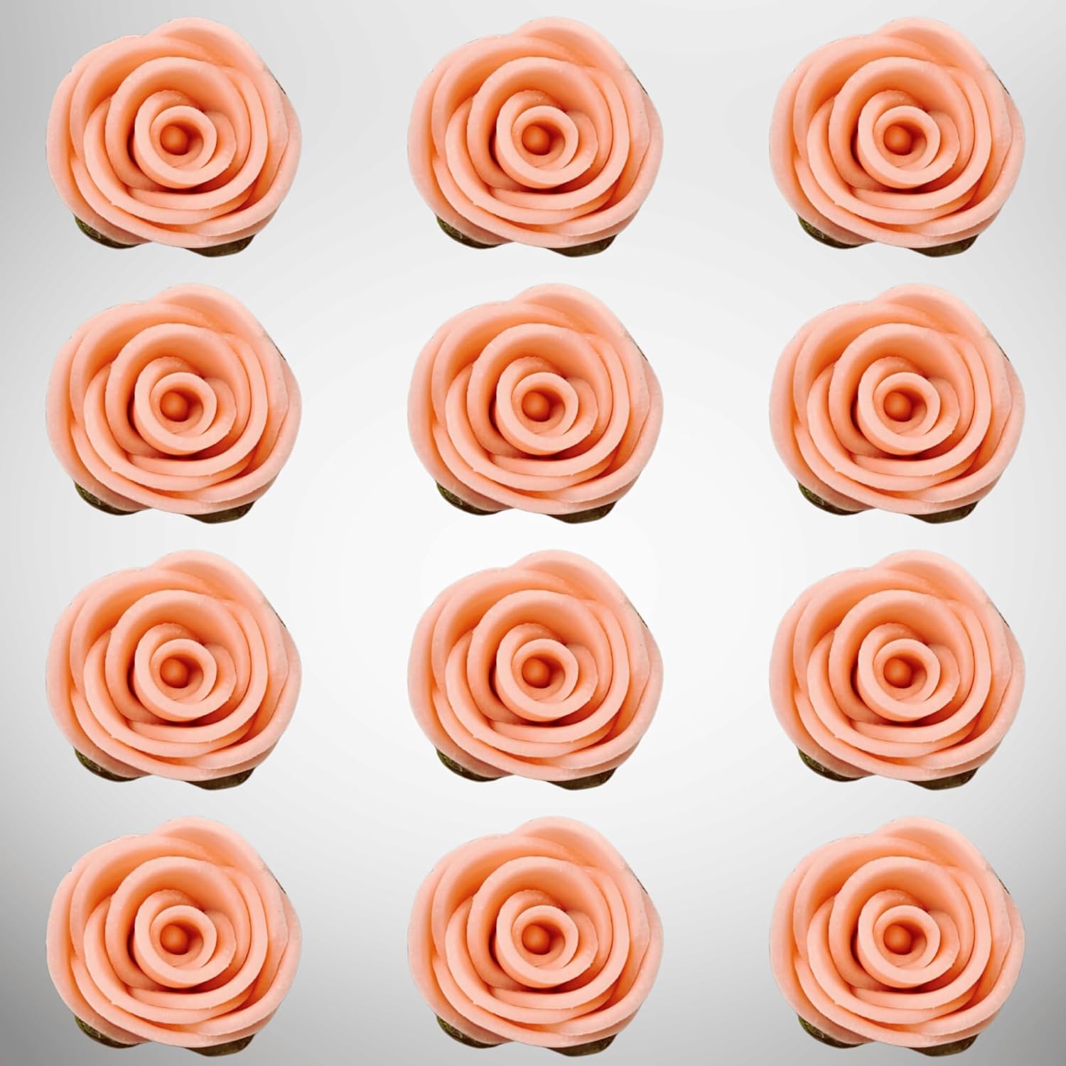 Confect Edible Rose Cake Toppers | Cupcakes & Doughnut Toppers | Roses for Cake Decorations | Edible Pretty Peach Pearl Roses - Vegan, Gluten-Free, Nut-Free, Dairy-Free, Palm Oil-Free -Pack of 12
