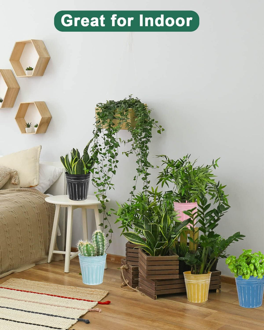 vensovo 6 Inch Cyan Blue Metal Rustic Flower Pots - 6Pcs Galvanized Planters with Drainage Hole and Rubber Plug, Rustproof Metal Bucket Plant Pots Farmhouse Vintage Style for Decor