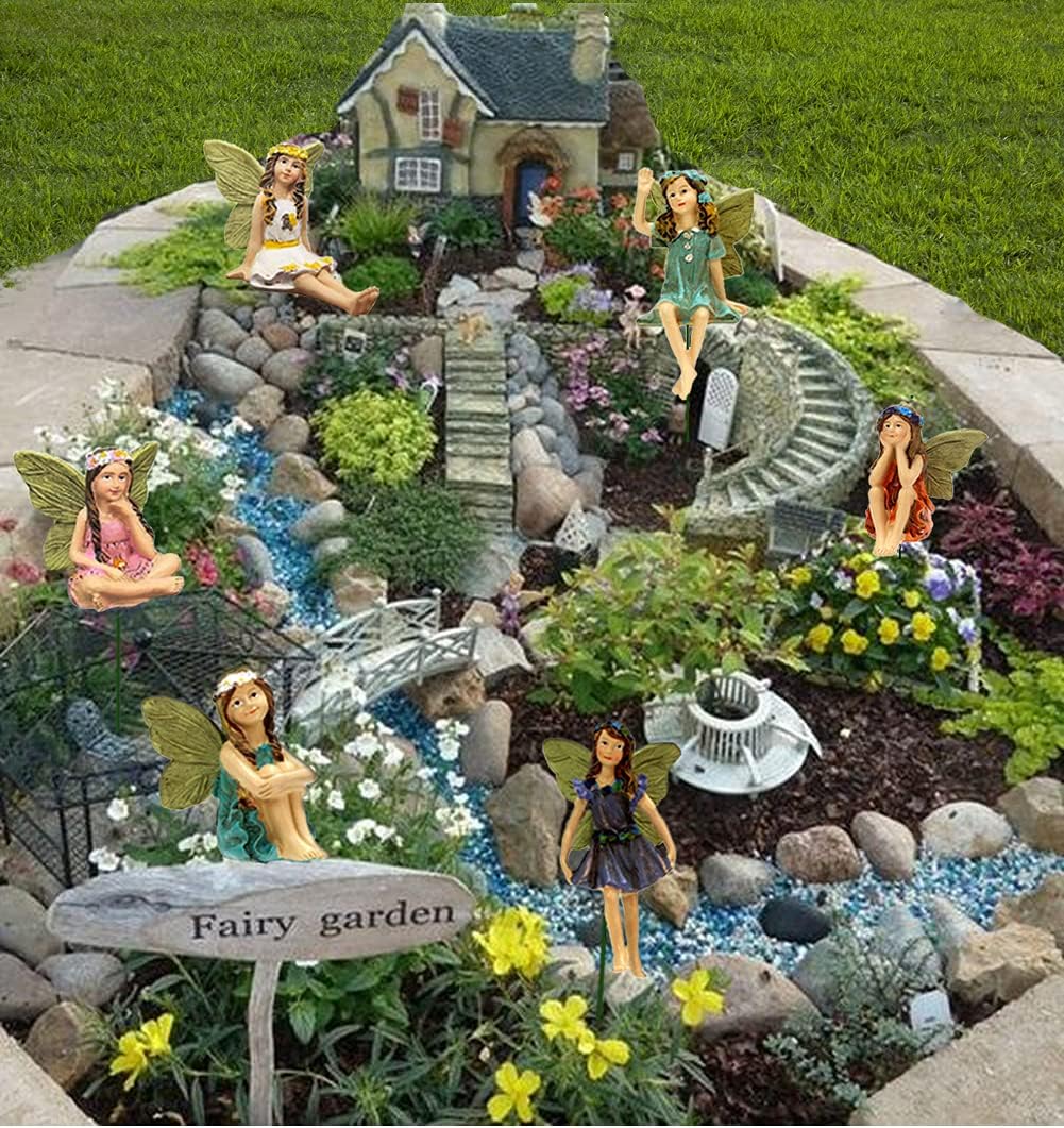 Fairy Garden Accessories Outdoor Indoor, 6pcs Miniature Fairies Figurines for Pot Plants and Mini Garden Lawn Decorations