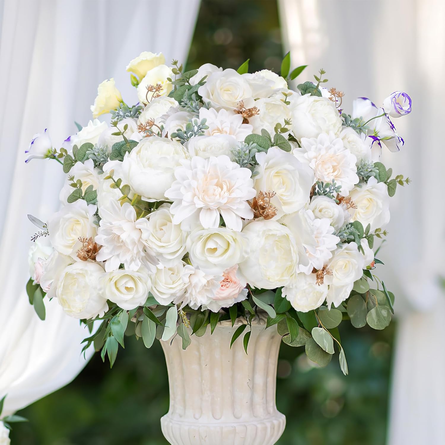 AGIRL Artificial Flowers Combo Fake Flowers Rose Silk Flowers with Stems for DIY Wedding Bouquets Centerpieces Arrangements Table Decor Bridal Baby Shower Party Home Decor (Cream White)