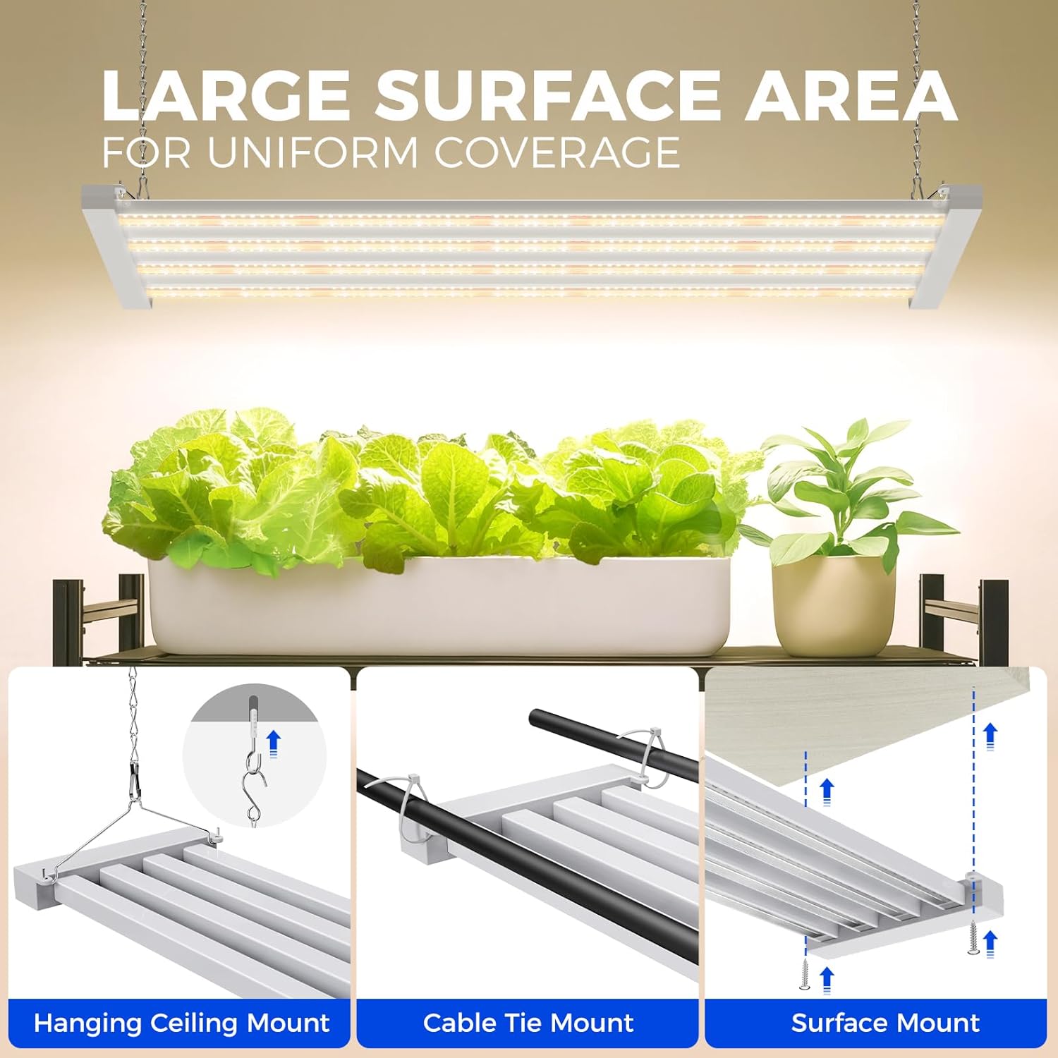 Barrina TX-L63 3FT LED Grow Light, 126W (2 x 63W), 4 Panels Wider Coverage, Full Spectrum with 730nm IR LEDs, High PPFD, Linkable, Hanging Plant Lights for Indoor, Vegetable, Seeding, 2 Packs