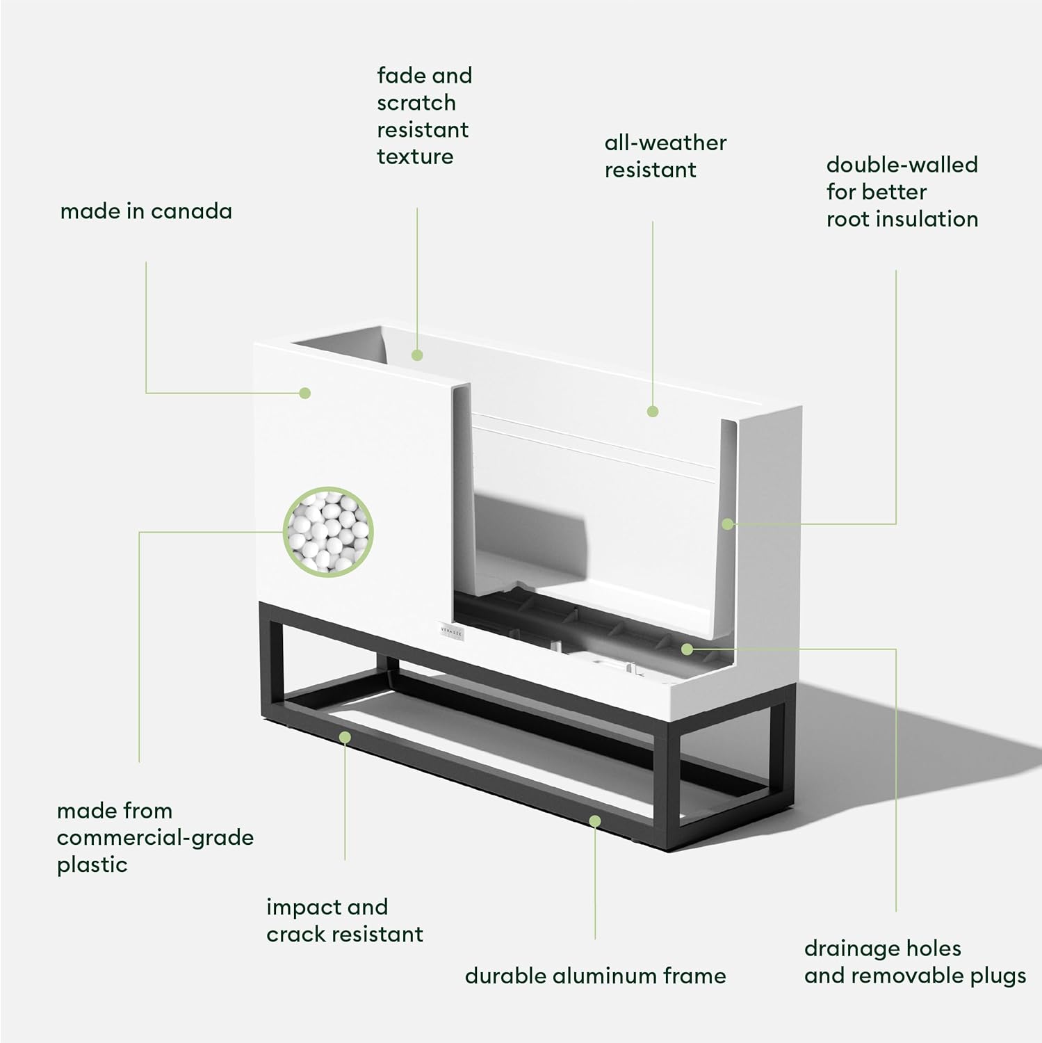 Veradek Block Series Raised Long Box Planter for Patio & Garden | Durable All-Weather Use with Aluminum Stand | Modern Décor for Herbs, Flowers