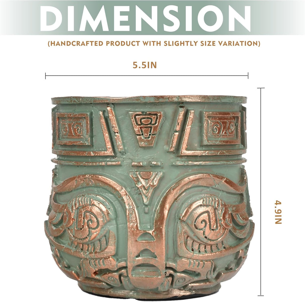 Tribal Vintage Face Planter,Lightweight Unique Plant Pots with Drainage,Eclectic Small Succulent Flower Planters Pots for Outdoor&Indoor Plants,Funny Garden Pot for Room Decor(5.5in,Green)