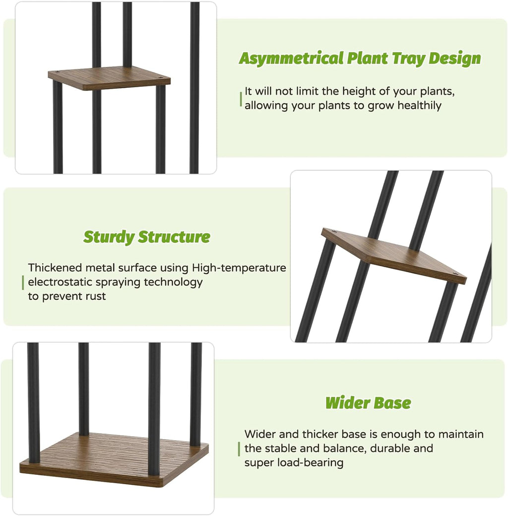 3 Tier Plant Stand Indoor Outdoor, Wood Metal Flower Shelf Pot Holder Clearance, Tall Multiple Plants Corner Rack Aesthetic Organizer for Patio Orchid Office Porch Living Room Garden, Black Oak