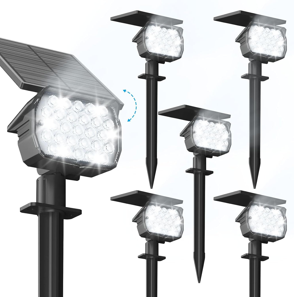 VOLISUN Solar Spotlight Outdoor, IP67 Waterproof Solar Landscape Spot Lights，Uplights for Yard Garden Pathway - 6 Pack (Cool White) 27 LED 3 Lighting Modes