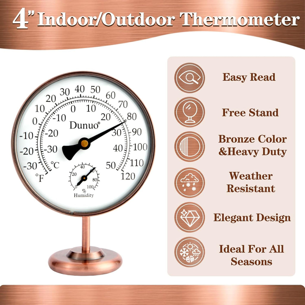 4-inch Outdoor Thermometer Hygrometer, Indoor Humidity Meter, Temperature Monitor Gauge for Home, Room, Office, Patio, House, Greenhouse, Antique Copper,Tabletop Decor.