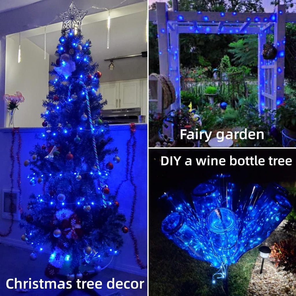 YEGUO Blue Solar Fairy Lights Outdoor Waterproof, 4 Pack Each 100 LED 33ft String Lights, 8 Modes Twinkle Lights