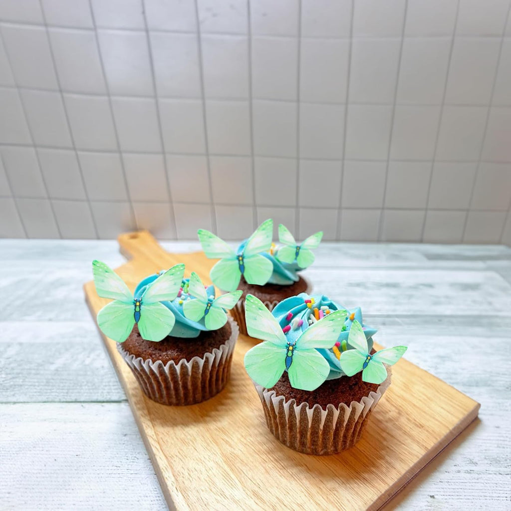 Ephlyn 72Pcs Wafer Paper Butterflies Cupcake Toppers, Edible Butterfly Cake Decorations, Butterfly Theme Birthday Party Decorations for Wedding Birthday Anniversary Party Decorations Green