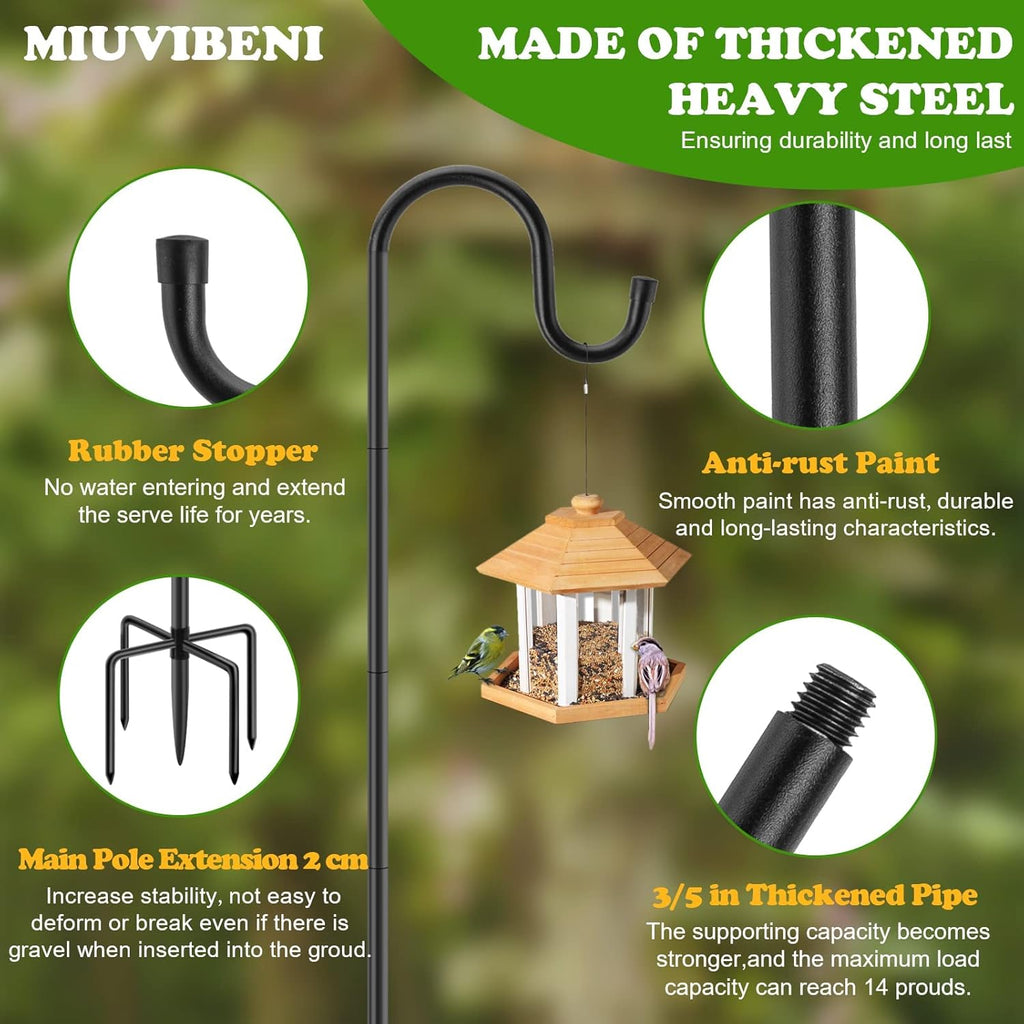 Shepherds Hooks for Outdoor, 48 Inches Garden Bird Feeder Pole for Hanging Bird Feeder, Plant Baskets, Solar Light Lanterns, Outdoor Plant Hanger Hook with 5 Base Prongs, 2 Packs