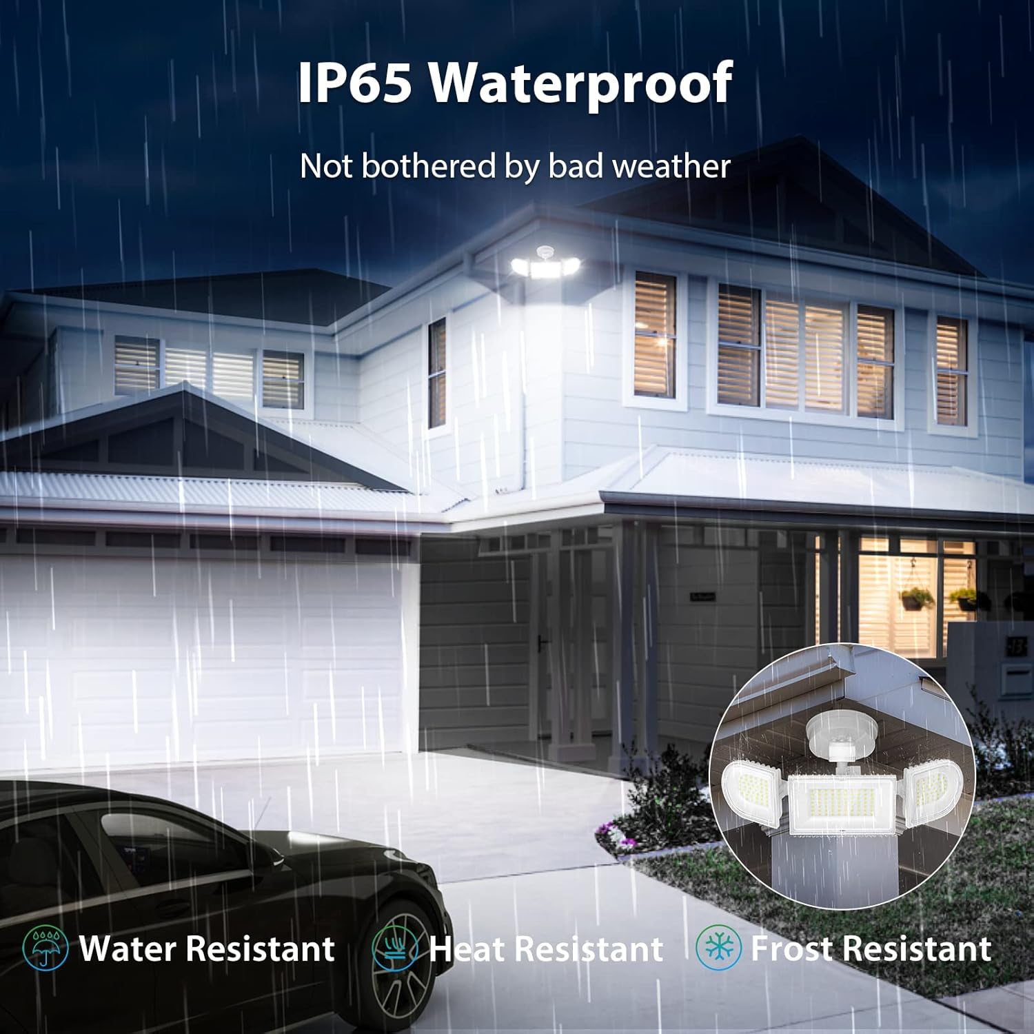 iMaihom 150W Motion Sensor Light Outdoor, 15000LM 6500K LED Security Floodlights, 3 Adjustable Head Motion Detection Light IP65 Waterproof for Yard Garage White 1pack