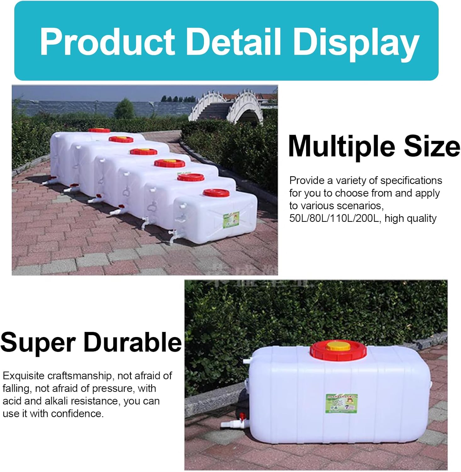 Water Container 50L 80L 110L 200L Heavy Duty Water Bucket Water Carrier, Portable Plastic Water Tank Water Storage for Camping Caravans Hiking Travel BBQ Travel Outdoor(Size:110L)