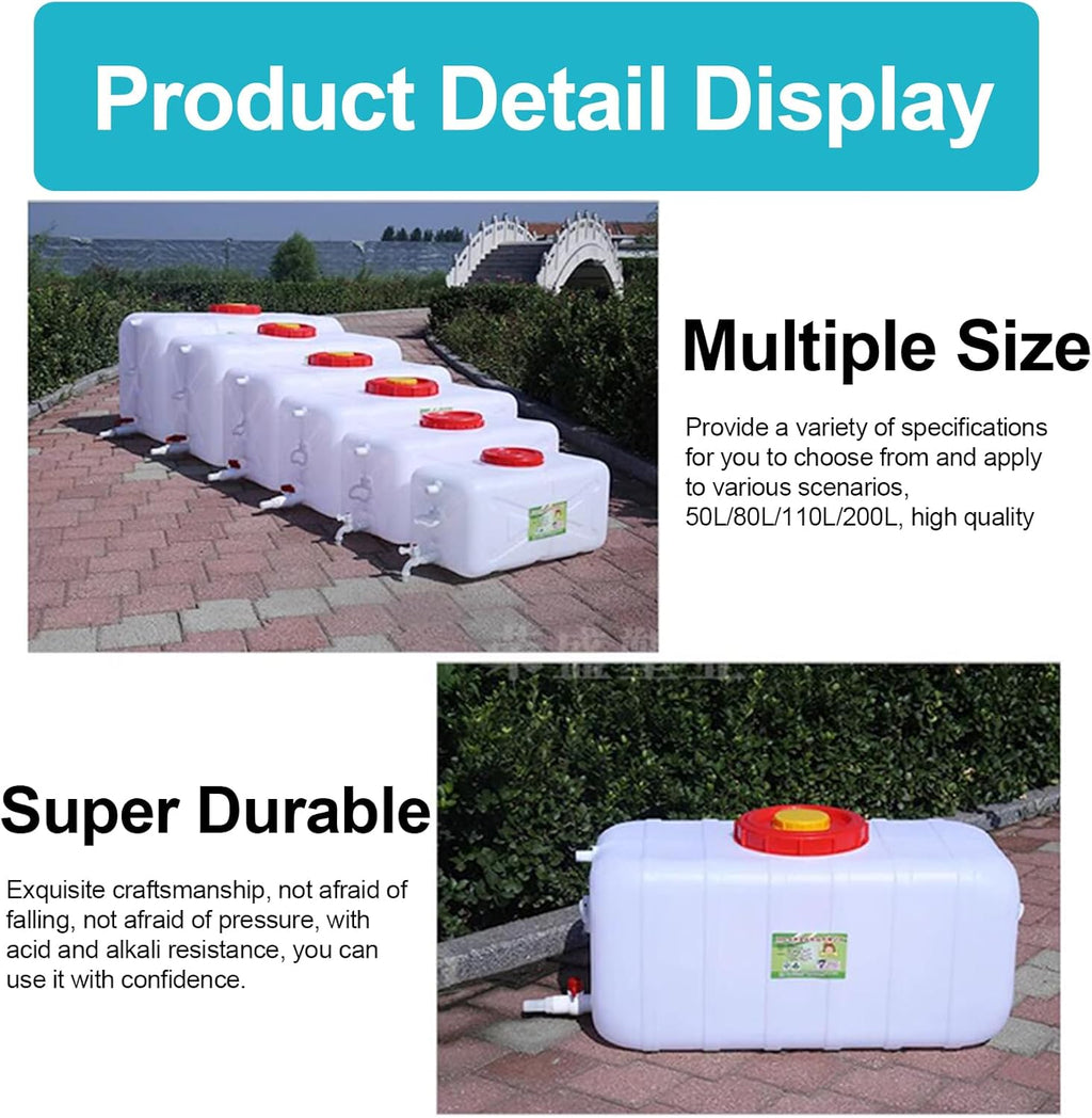 Heavy Duty Water Container Plastic Water Storage Carrier with Tap 50l 80l 110l 200l Water Tank Water Bottle Dispenser for Camping Caravan Hiking Outdoor(Size:200L)
