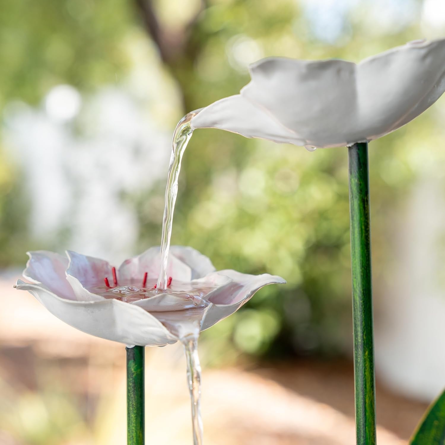 XBrand Sculptural Freestanding Metal Multi-Tiered Water Fountain w/Flowers, w/LED Lights, Multicolored, 39" Tall