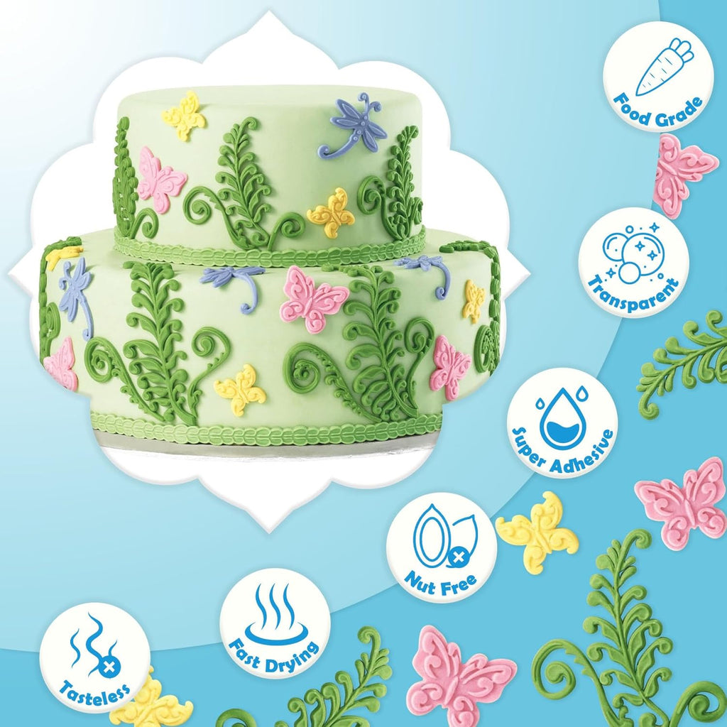 Edible Glue for Cake Decorating - Transparent Edible Flowers Cake Adhesive for Fondant, Cake Decorating, Cookie, Baking, Buttercream Icing - 100ml/3.4 oz