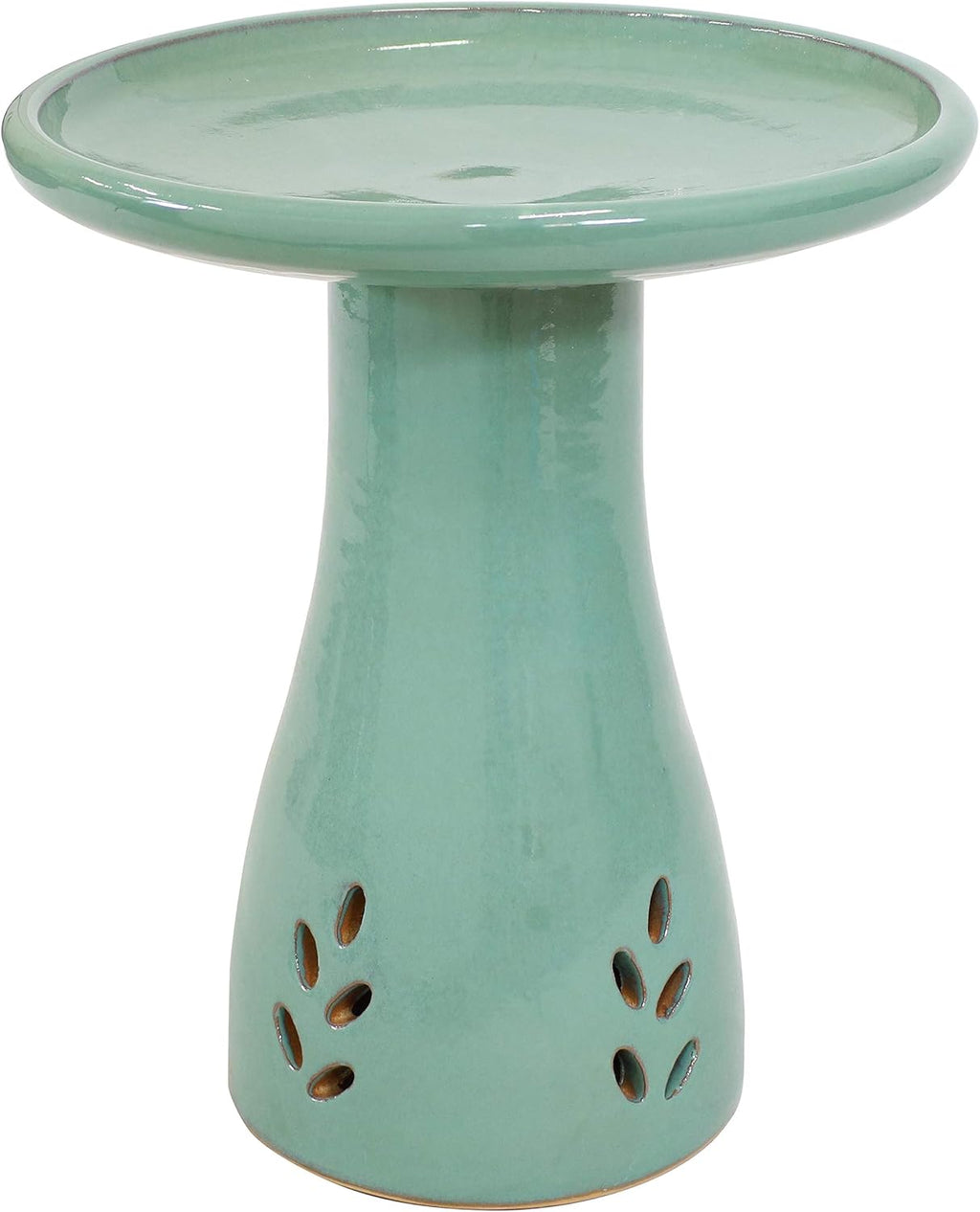 Sunnydaze 21" H Ceramic Bird Bath for Outside - Hand-Painted Outdoor Bird Bath Bowl, UV/Frost-Resistant Finish - Seafoam - Cut Out Pedestal