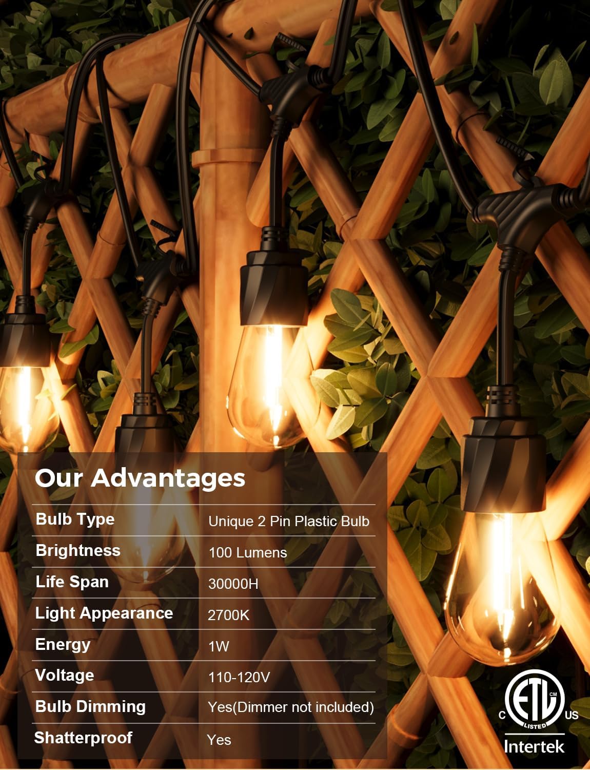 XMCOSY+ 96FT Outdoor String Lights, Patio Lights Outdoor Waterproof with 32 Shatterproof Bulbs, LED Hanging Light for Outside Porch Backyard Garden Party Balcony Decor