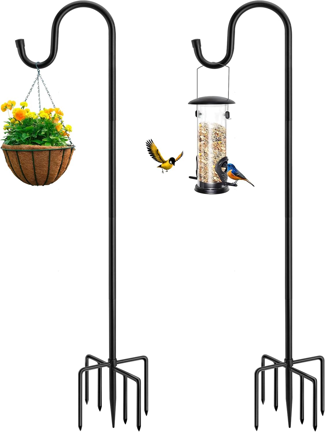 Shepherds Hooks for Outdoor with 7 Base Prongs, 72 Inches Heavy Duty Garden Bird Feeder Pole for Hanging Bird Feeder, Plant Baskets, Solar Light Lanterns, Outdoor Plant Hanger Hook,2 Packs