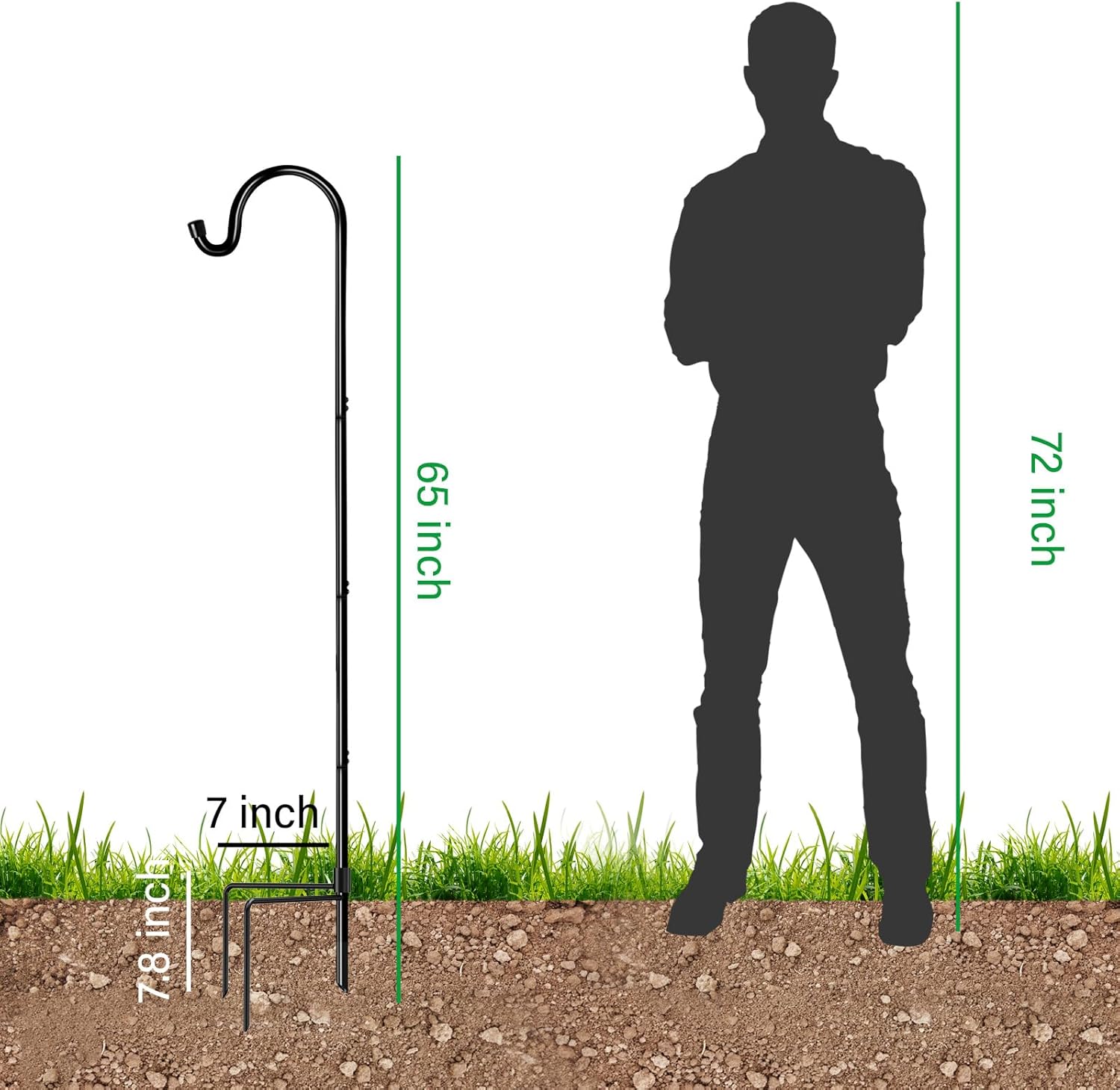 GOFORWILD Shepherd’s Hooks 2 Pack Black, 65 inches Tall, Adjustable Garden Hook for Outdoor, Hanging Plant, Solar Lights, Lanterns, Bird Feeders, Garden Stake and Wedding Decor, 7015