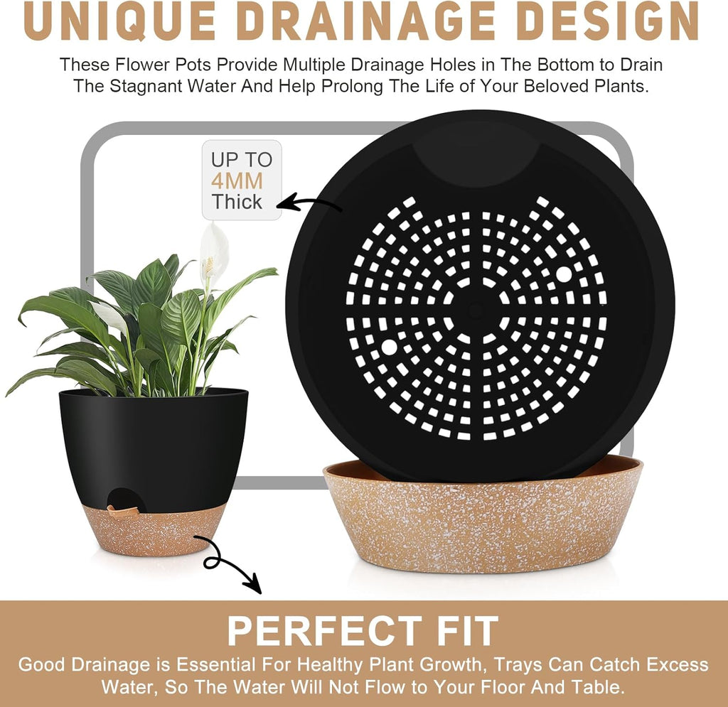 12" 10" 9" Large Self Watering Plant Pots, 3 Pack Flower Pots Planters with Multi Mesh Drainage Holes for Indoor Outdoor Garden Plants and Flowers (Black)