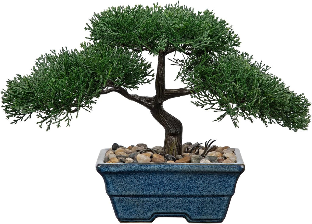 Artificial Bonsai Tree Juniper Faux Plants Indoor Fake Plants Decor with Blue Ceramic Pots for Home Table Office Desk Bathroom Shelf Bedroom Living Room Farmhouse Decorations-Pine