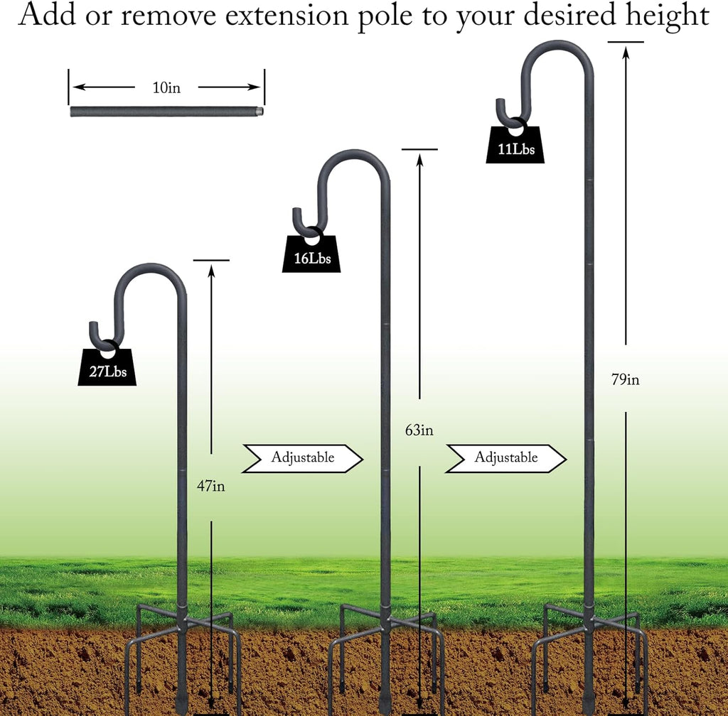 Highpro Shepherd Hook for Outdoor 47 Inch Bird Feeder Hanger Heavy Duty for Hummingbird Feeder Hanger Stand with 5-Prong Base for Lanterns, Wedding (2 Packs)
