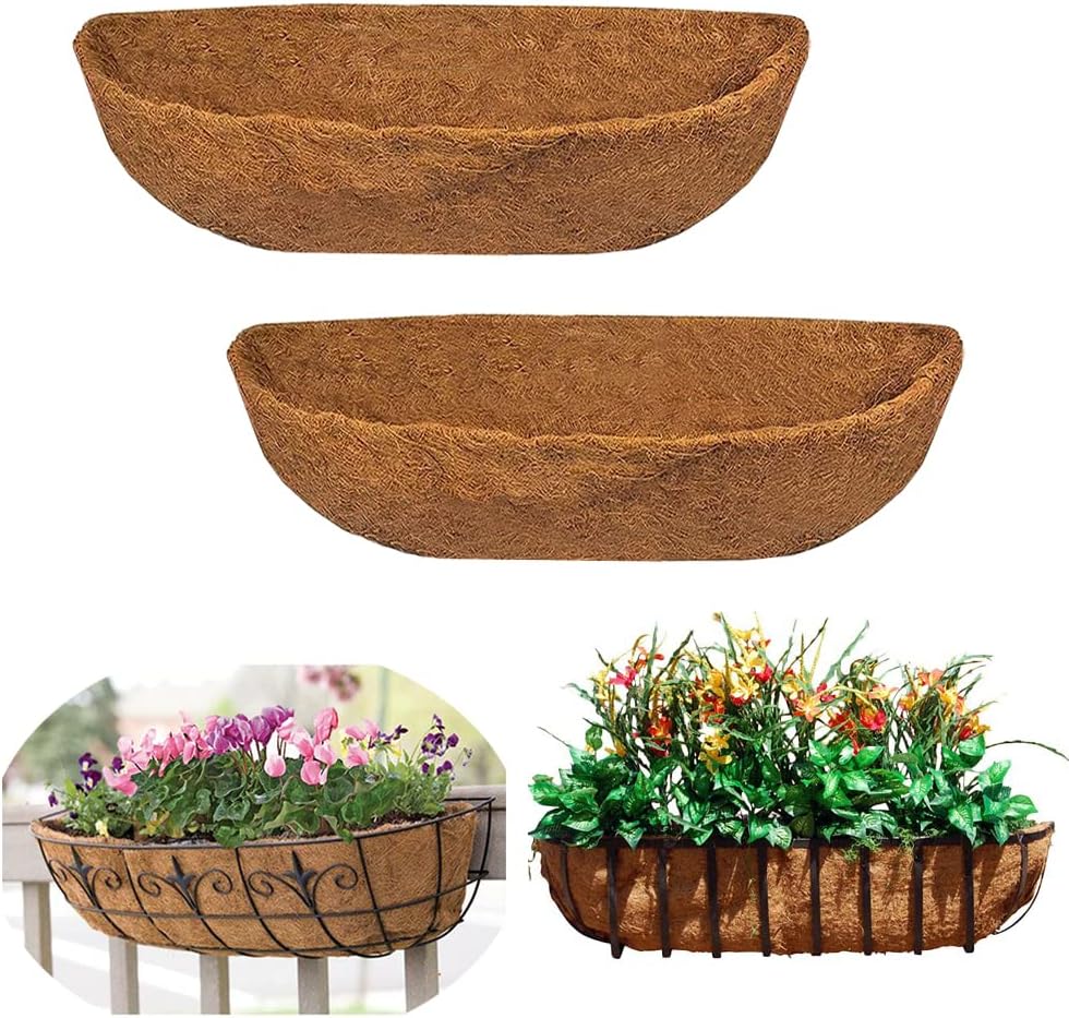 EROCK 2PCS Trough Coco Liners for Planters Wall Basket 24/30/36/48 inch, Replaceable Coconut Fiber Plant Basket Liner for Plant Hanging Basket, Garden Flower Vegetables Pot (30inch)