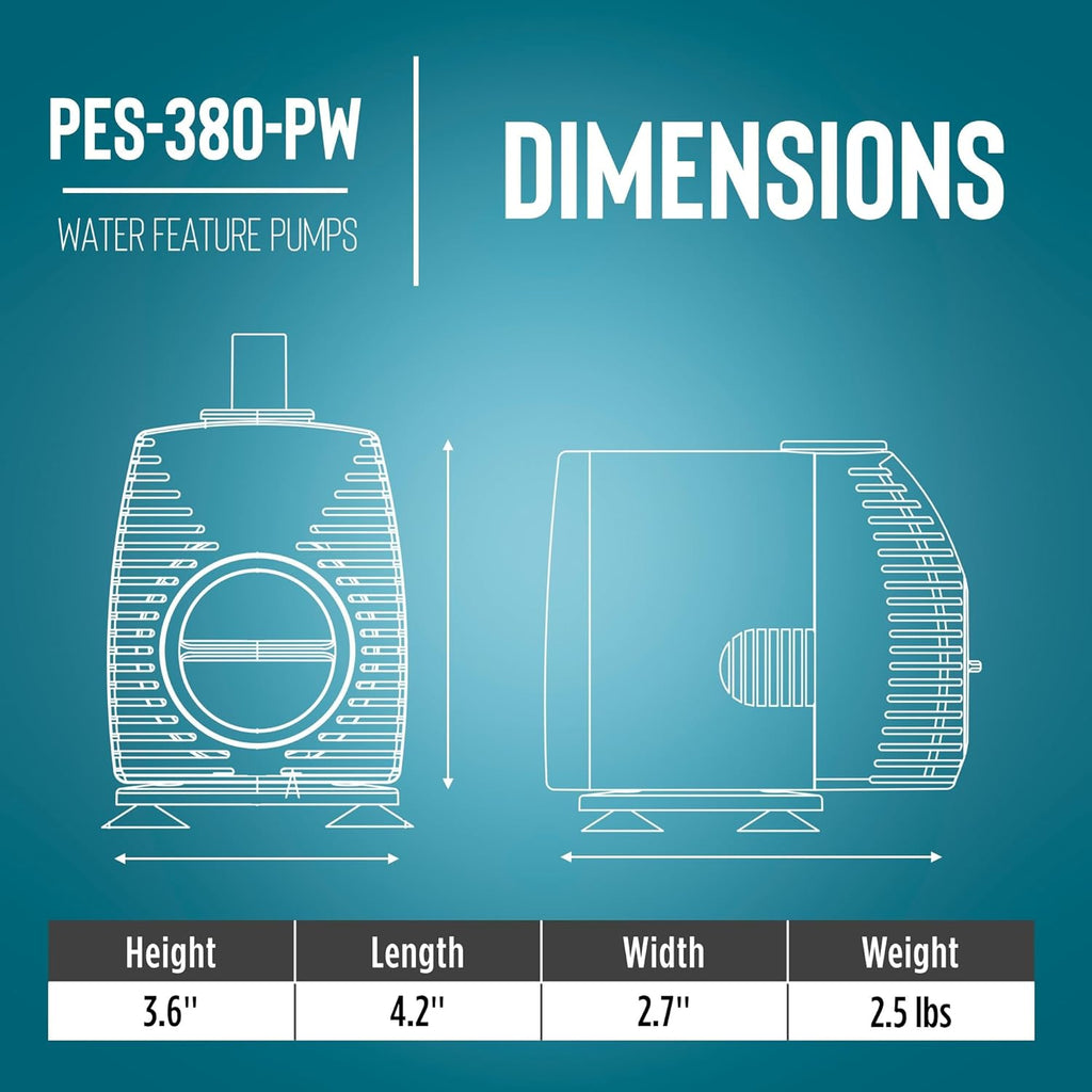 Little Giant PES-380-PW 115-Volt, 380 GPH Magnetic Drive Pump for Fountains and Small Ponds with 15-Ft. Cord, Black, 566718