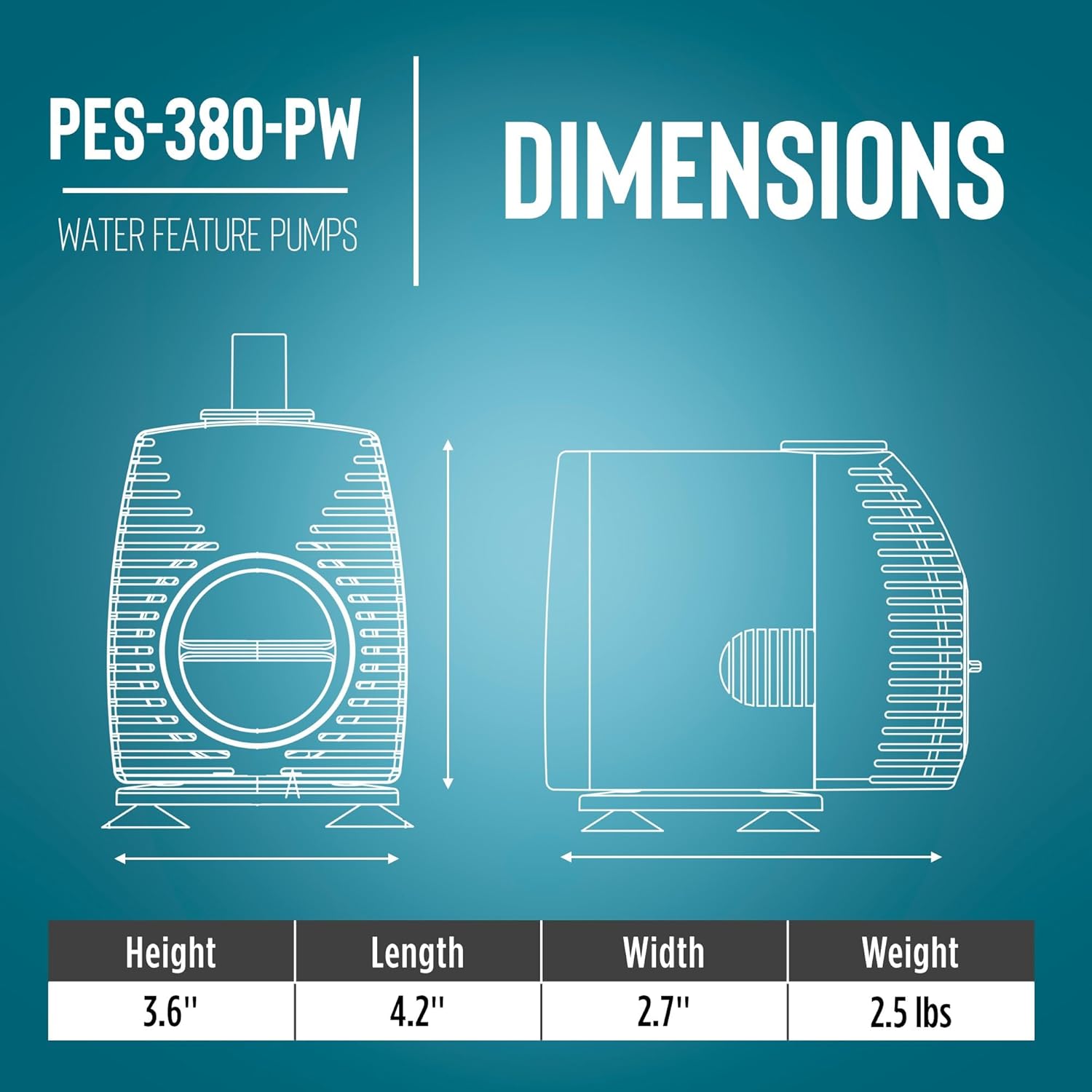 Little Giant PES-380-PW 115-Volt, 380 GPH Magnetic Drive Pump for Fountains and Small Ponds with 15-Ft. Cord, Black, 566718