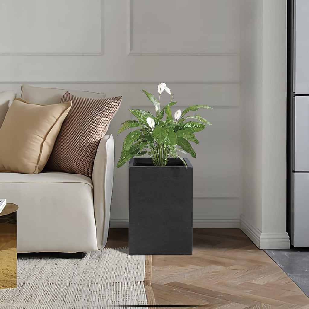 Kante 18.5" H Tall Rectangular Concrete Planters, Outdoor Indoor Lightweight Plant Pots with Drainage Hole and Rubber Plug, Modern Style for Home Garden Patio, Charcoal